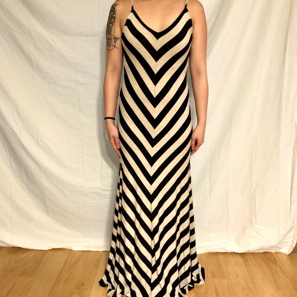 Matty M Chevron Maxi Dress Black and Tan